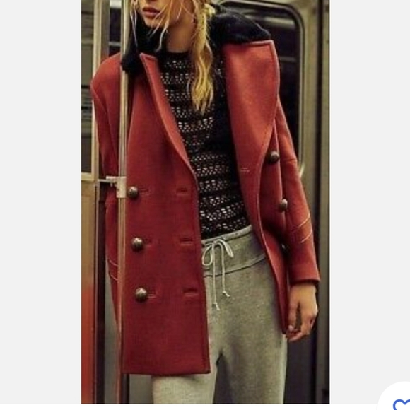 Free People Sedgwick Red Wool Peacoat Military Coat Double Breasted OB514559 - Picture 2 of 10